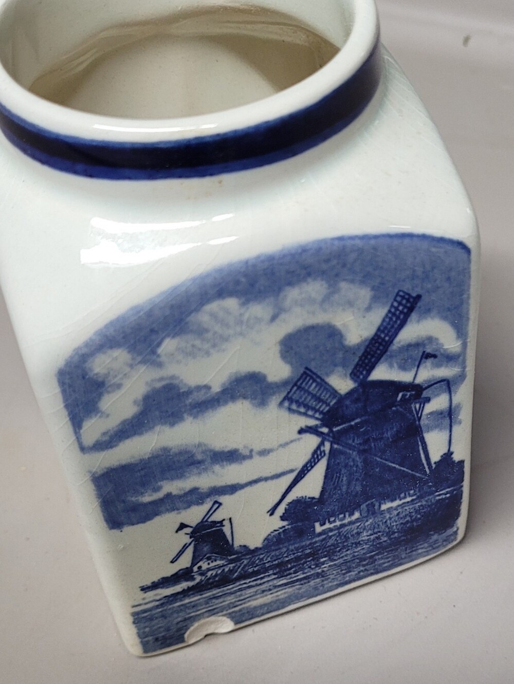 Blue & White Delft-Style Windmill Ceramic Vase